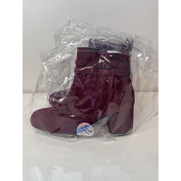 Paul Green Sydney Bootie Women Sz 8 Bordo Suede Leather Red SideZip Designer NEW - Picture 9 of 10